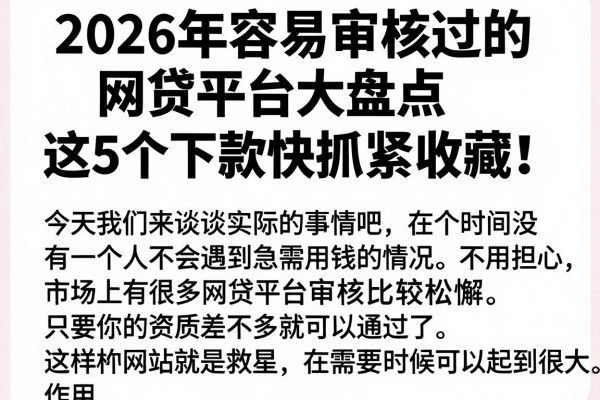 2026年容易审核过的网贷平台大盘点,这5个下款快抓紧收藏!