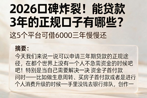2026口碑炸裂！能贷款3年的正规口子有哪些？这5个平台可借6000三年慢慢还