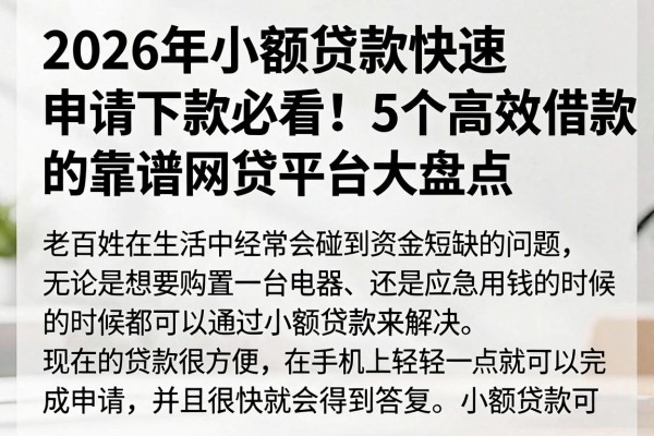 2026年小额贷款快速申请下款必看!5个高效借款的靠谱网贷平台大盘点