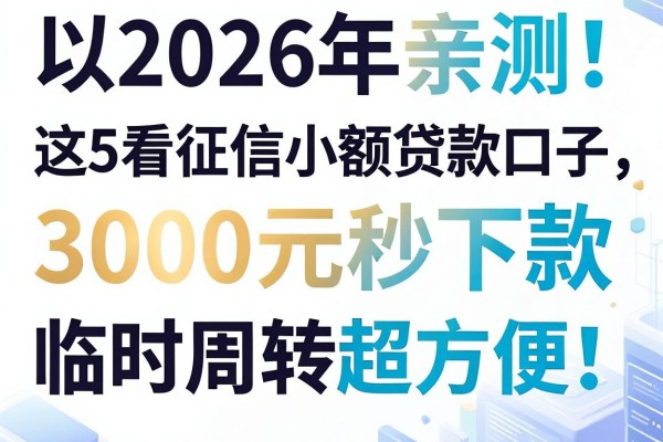2026年亲测！这5个手机不看征信小额贷款口子，3000元秒下款，临时周转超方便！