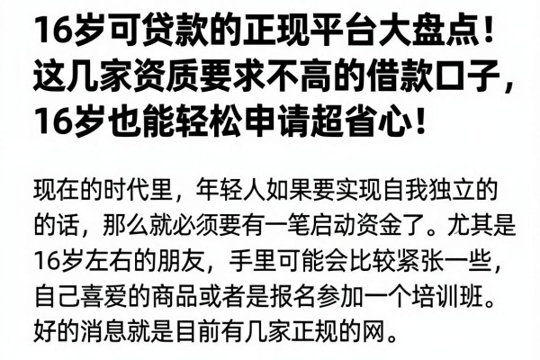 16岁可贷款的正规平台大盘点!这几家资质要求不高的借款口子,16岁也能轻松申请超省心