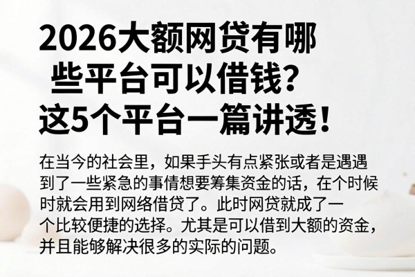 2026大额网贷有哪些平台可以借钱？这5个平台一篇讲透！