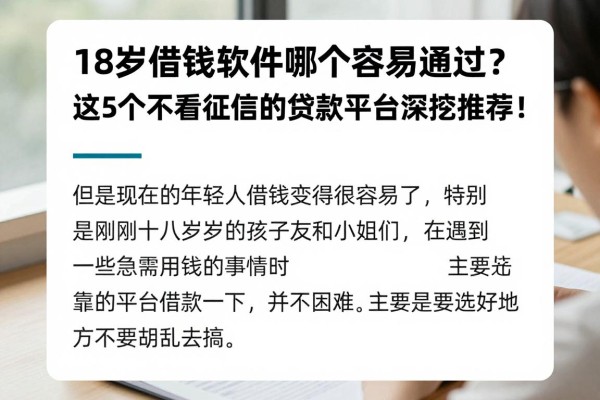 18岁借钱软件哪个容易通过？这5个不看征信的贷款平台深挖推荐！