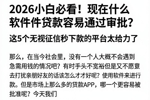 2026小白必看！现在什么软件贷款容易通过审批？这5个无视征信秒下款的平台太给力了