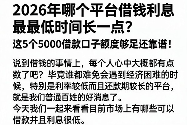 2026年哪个平台借钱利息最低时间长一点？这5个5000借款口子额度够足还靠谱！