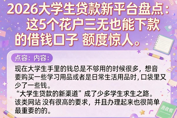 2026大学生贷款新平台盘点：这5个花户三无也能下款的借钱口子，额度惊人