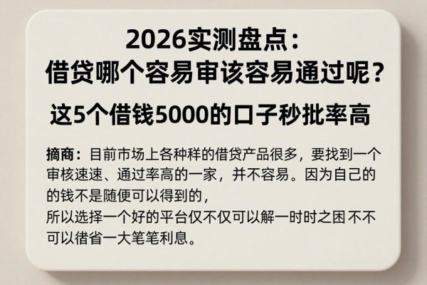 2026实测盘点：借贷哪个容易审核容易通过呢？这5个借钱5000的口子秒批率高