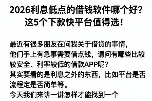 2026利息低点的借钱软件哪个好?这5个下款快平台值得选!