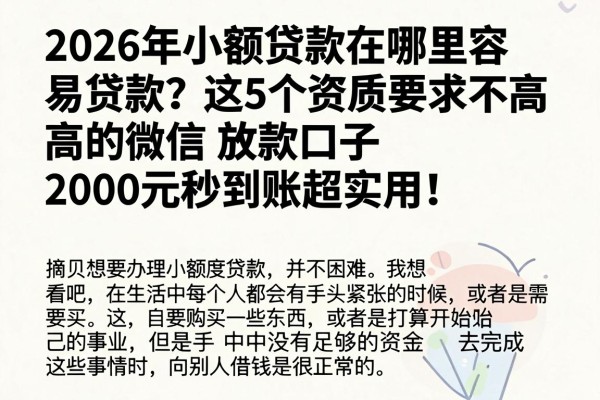 2026年小额贷款在哪里容易贷款?这5个资质要求不高的微信放款口子,2000元秒到账超实用!