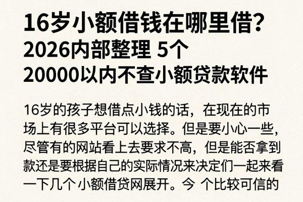 16岁小额借钱在哪里借？2026内部整理5个20000以内不查小额贷款软件