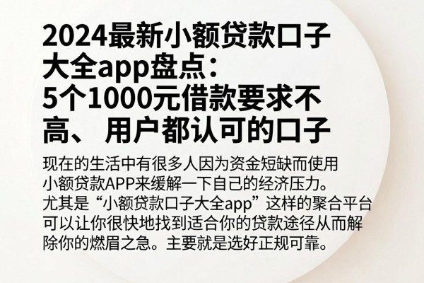 2024最新小额贷款口子大全app盘点:5个1000元借款要求不高、用户都认可的口子