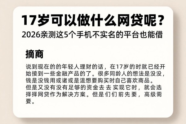 17岁可以做什么网贷呢?2026亲测这5个手机不实名的平台也能借