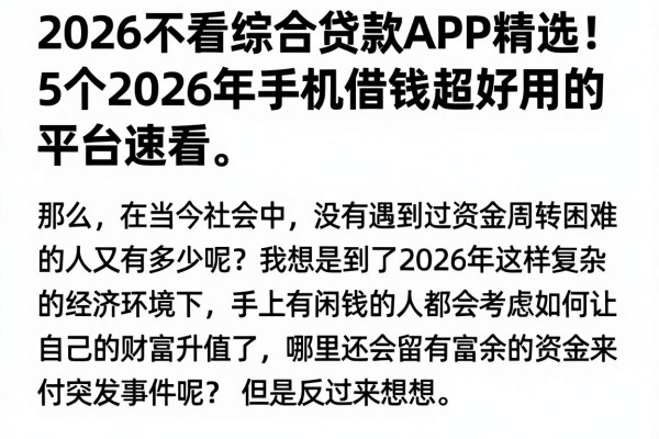 2026不看综合贷款APP精选!5个2026年手机借钱超好用的平台速看