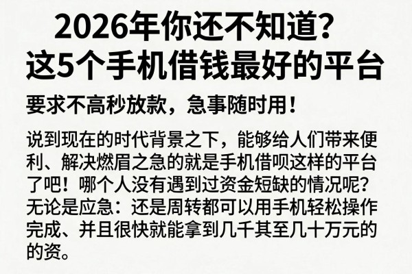 2026年你还不知道？这5个手机借钱最好的平台，要求不高秒放款，急事随时用！