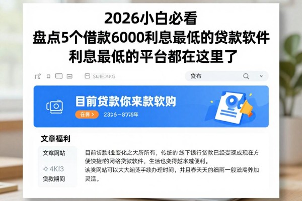 2026小白必看！盘点5个借款6000利息最低的贷款软件，利息最低的平台都在这里了