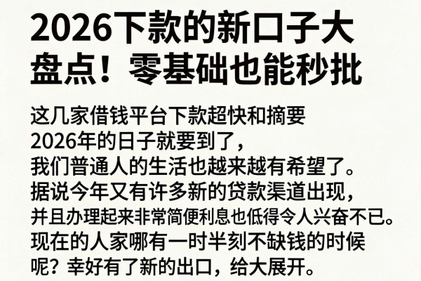 2026下款的新口子大盘点!零基础也能秒批,这几家借钱平台下款超快