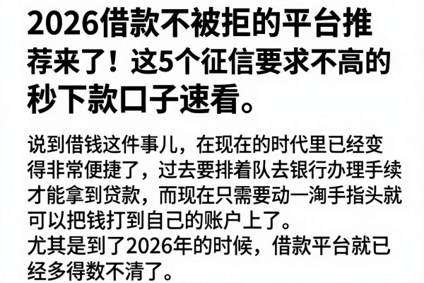 2026借款不被拒的平台推荐来了!这5个征信要求不高的秒下款口子速看