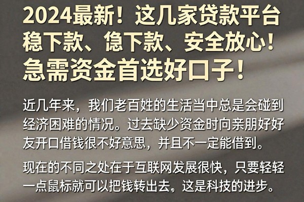 2024最新!这几家贷款平台稳下款、安全放心,急需资金首选好口子