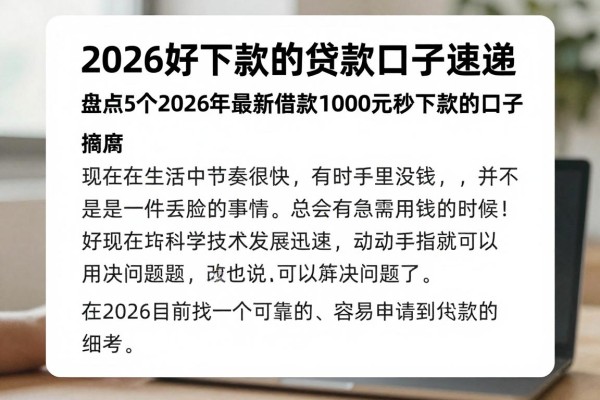 2026好下款的贷款口子速递！盘点5个2026年最新借款1000元秒下款的口子