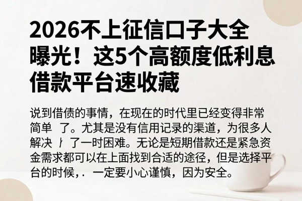 2026不上征信口子大全曝光!这5个高额度低利息借款平台速收藏