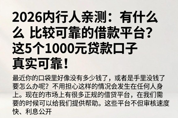 2026内行人亲测:有什么比较可靠的借款平台?这5个1000元贷款口子真实可靠!