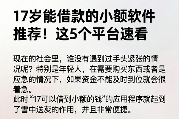 17岁能借款的小额软件推荐!这5个平台速看