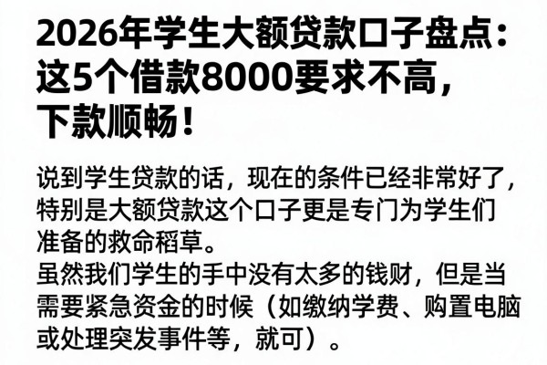 2026年学生大额贷款口子盘点：这5个借款8000要求不高，下款顺畅！