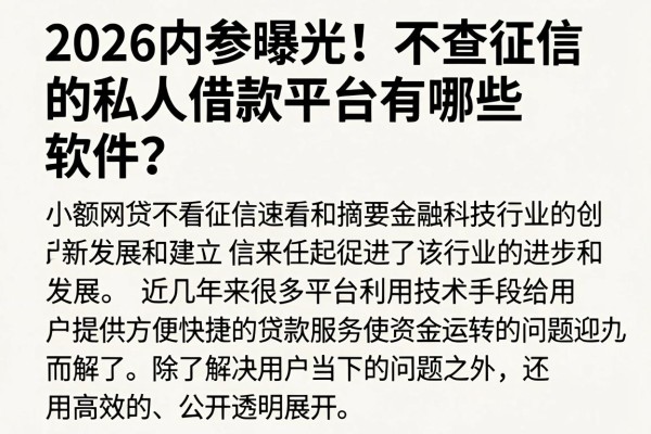 2026内参曝光!不查征信的私人借款平台有哪些软件?小额网贷不看征信速看