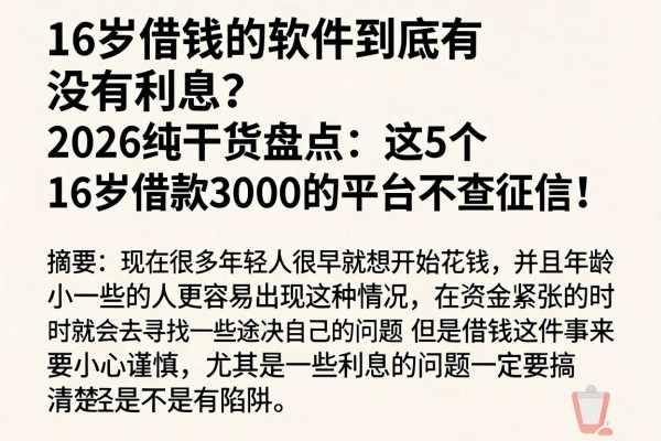 16岁借钱的软件到底有没有利息？2026纯干货盘点：这5个16岁借款3000的平台不查征信！