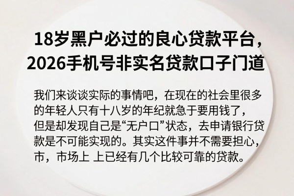 18岁黑户必过的良心贷款平台,2026手机号非实名贷款口子门道