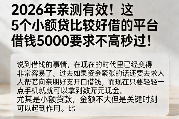 2026年亲测有效！这5个小额贷比较好借的平台，借钱5000要求不高秒过！