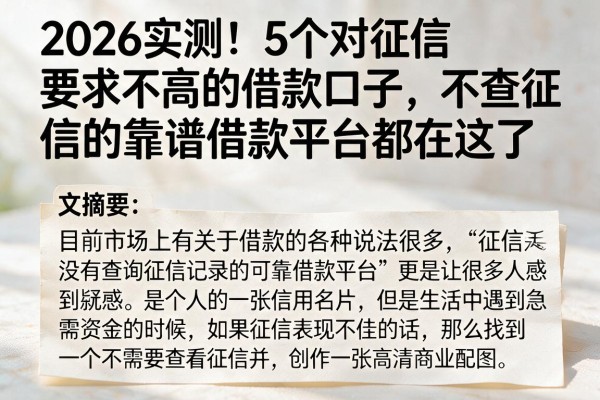 2026实测！5个对征信要求不高的借款口子，不查征信的靠谱借款平台都在这了