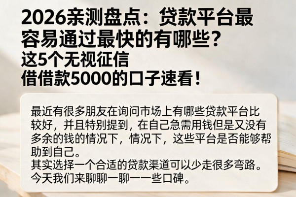 2026亲测盘点：贷款平台最容易通过最快的有哪些？这5个无视征信借款5000的口子速看！