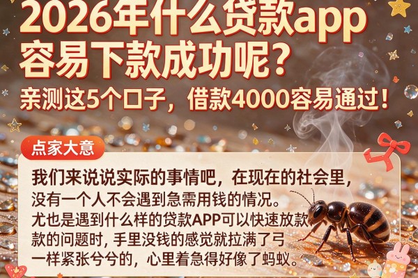 2026年什么贷款app容易下款成功呢？亲测这5个口子，借款4000容易通过！