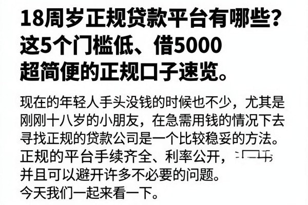 18周岁正规贷款平台有哪些?这5个门槛低、借5000超简便的正规口子速览