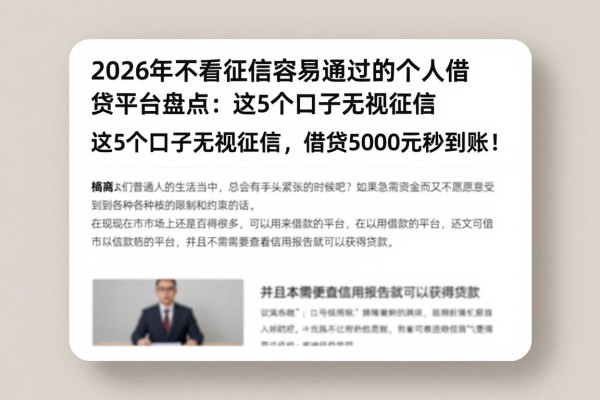 2026年不看征信容易通过的个人借钱平台盘点：这5个口子无视征信，借钱5000元秒到账！