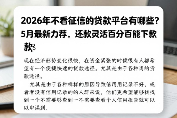 2026年不看征信的贷款平台有哪些?5月最新力荐,还款灵活百分百能下款!