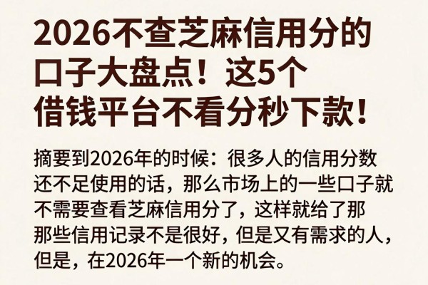 2026不查芝麻信用分的口子大盘点!这5个借钱平台不看分秒下款