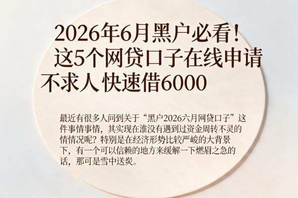 2026年6月黑户必看！这5个网贷口子在线申请不求人，快速借6000
