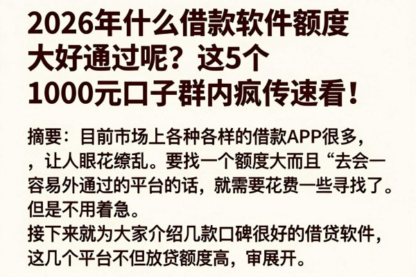 2026年什么借款软件额度大好通过呢?这5个1000元口子群内疯传速看!