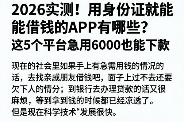2026实测！用身份证就能借钱的APP有哪些？这5个平台急用6000也能下款