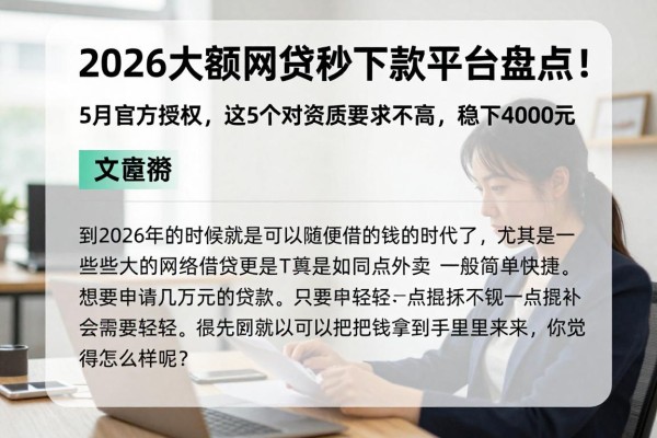 2026大额网贷秒下款平台盘点!5月官方授权,这5个对资质要求不高,稳下4000元