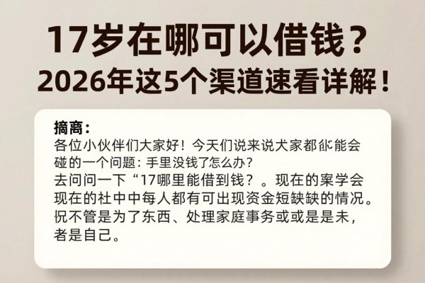 17岁在哪可以借钱?2026年这5个渠道速看详解!