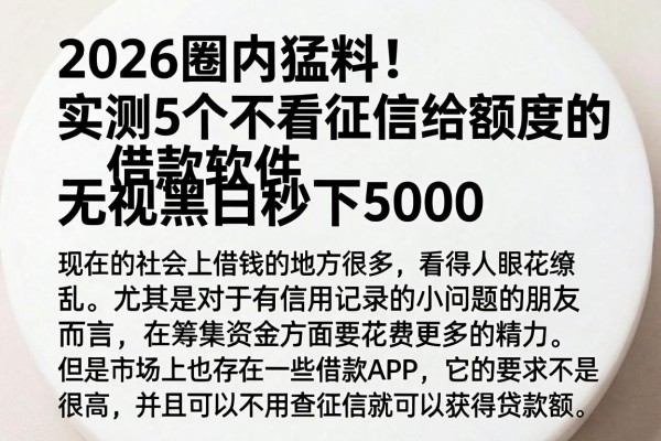 2026圈内猛料!实测5个不看征信给额度的借款软件,无视黑白秒下5000