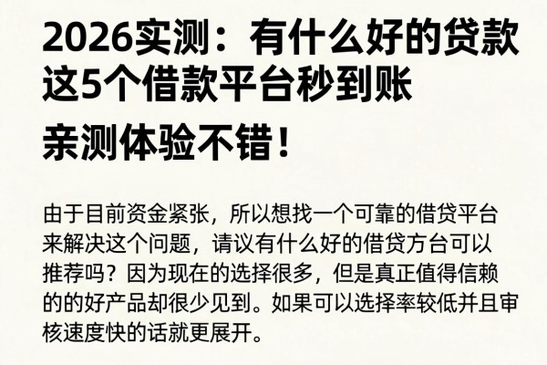 2026实测:有什么好的贷款网站?这5个借款平台秒到账,亲测体验不错!