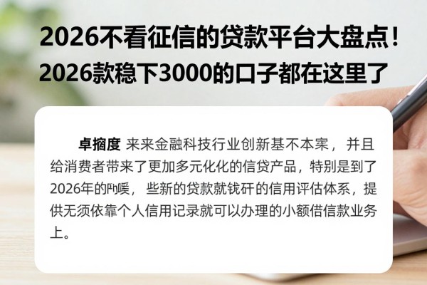 2026不看征信的贷款平台大盘点!2026款稳下3000的口子都在这里了