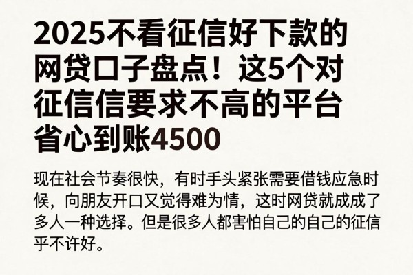 2025不看征信好下款的网贷口子盘点!这5个对征信要求不高的平台,省心到账4500