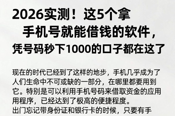 2026实测!这5个拿手机号就能借钱的软件,凭号码秒下1000的口子都在这了