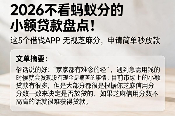 2026不看蚂蚁分的小额贷款盘点！这5个借钱APP无视芝麻分，申请简单秒放款