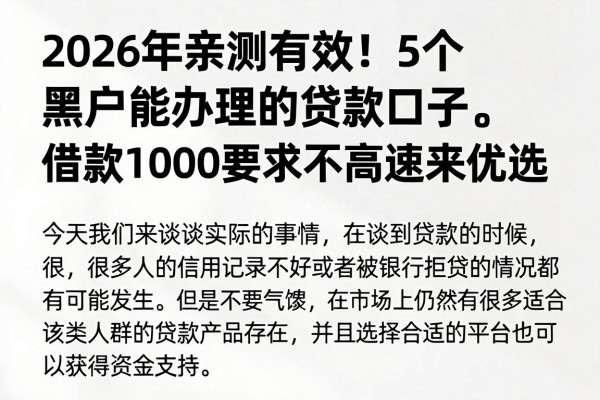 2026年亲测有效!5个黑户能办理的贷款口子,借款1000要求不高速来优选